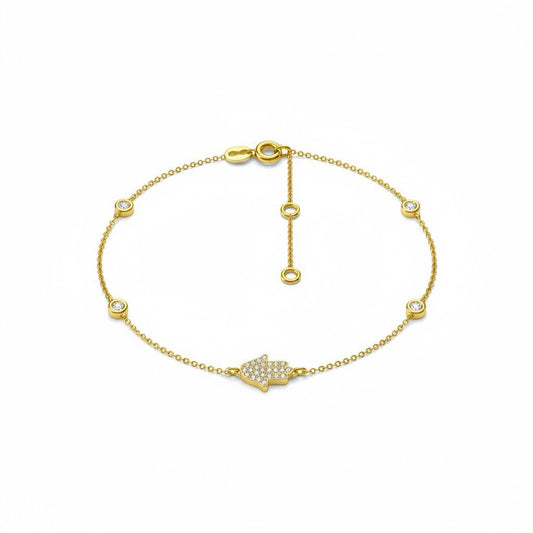 Hamsa Hand Bracelet With Diamonds in 14k Gold | Adjustable Length