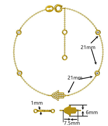 Hamsa Hand Bracelet With Diamonds in 14k Gold | Adjustable Length