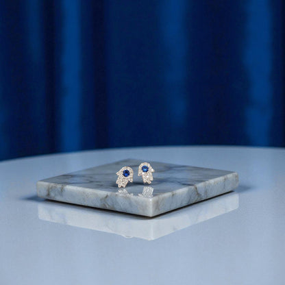 Hamsa Hand Diamond and Sapphire Earrings