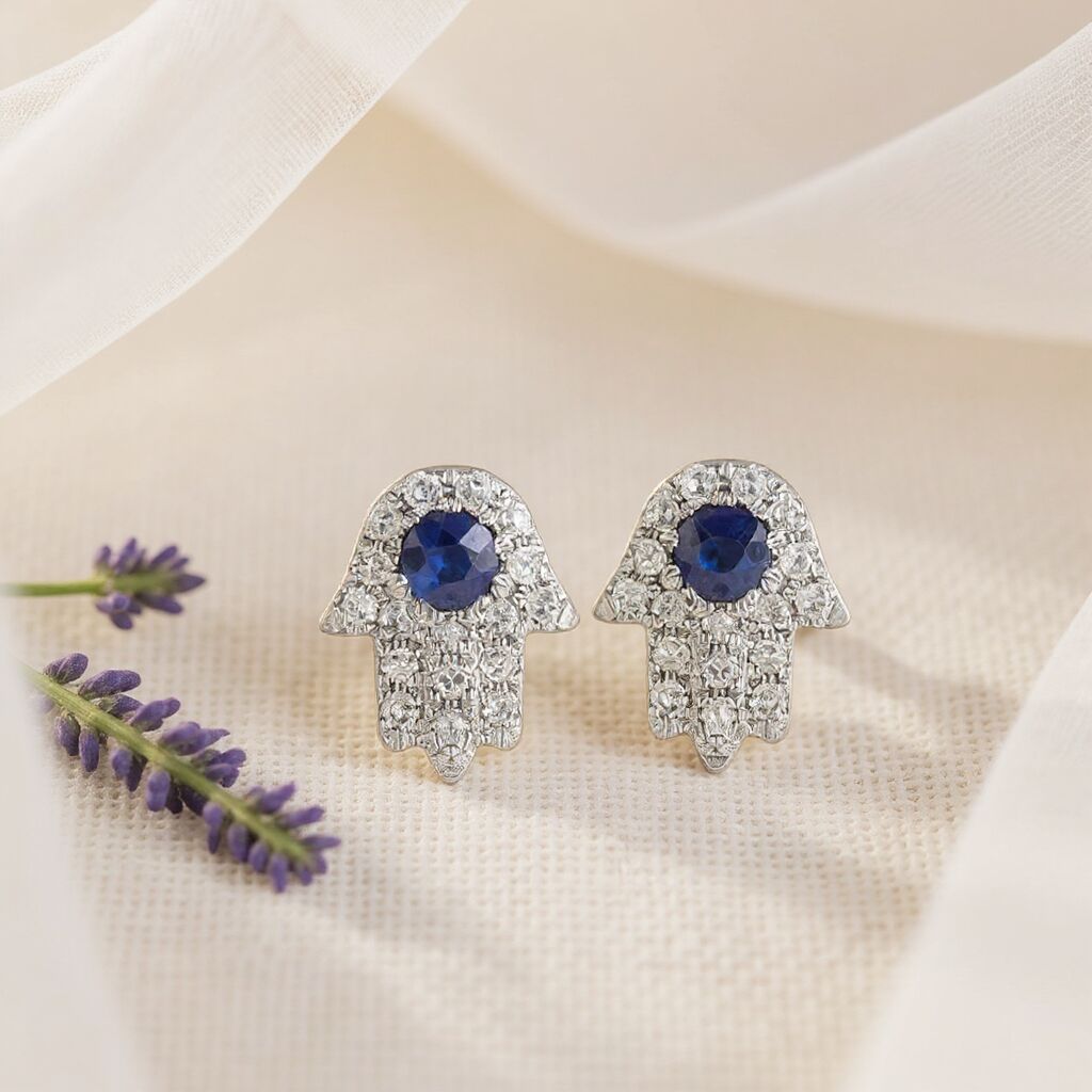 Hamsa Hand Diamond and Sapphire Earrings