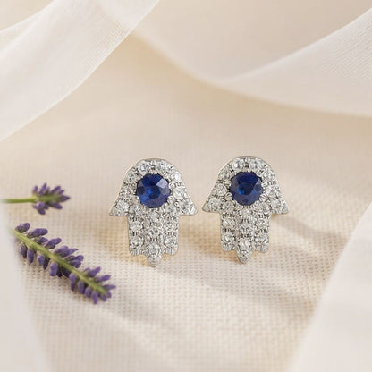 Hamsa Hand Diamond and Sapphire Earrings