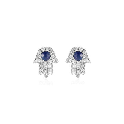 Hamsa Hand Diamond and Sapphire Earrings