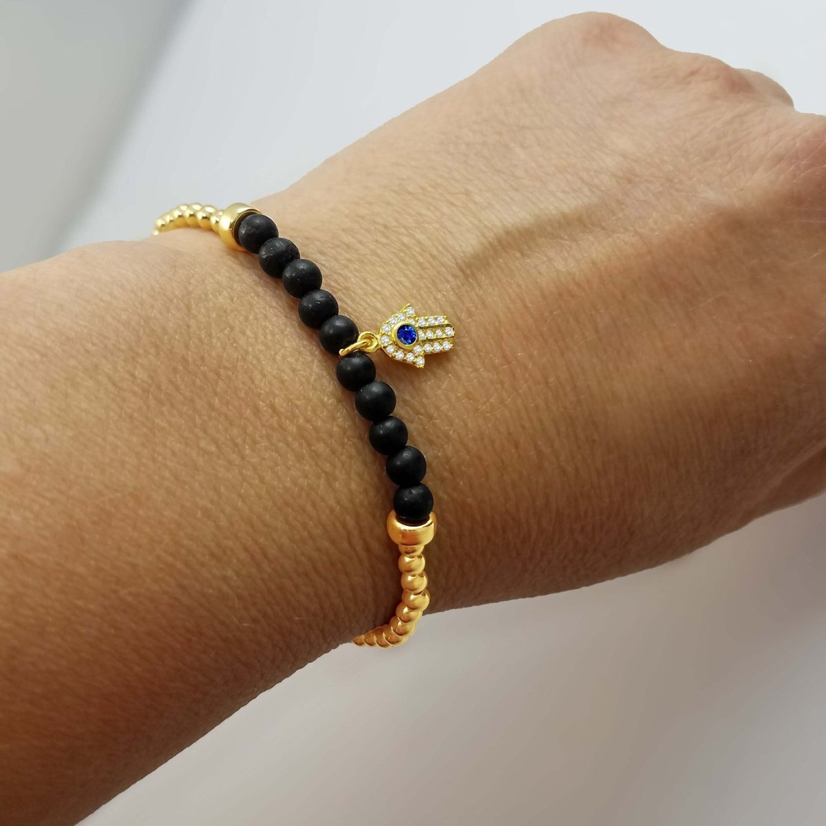 Hamsa Hand Lucky Beaded Bracelet with Gemstones