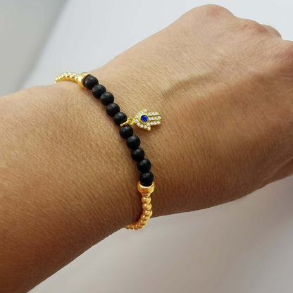 Hamsa Hand Lucky Beaded Bracelet with Gemstones