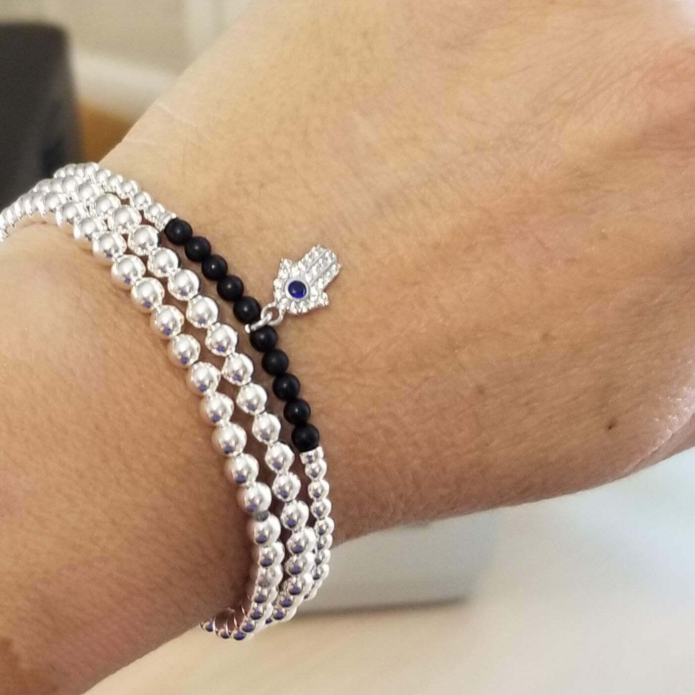 Hamsa Hand Lucky Beaded Bracelet with Gemstones
