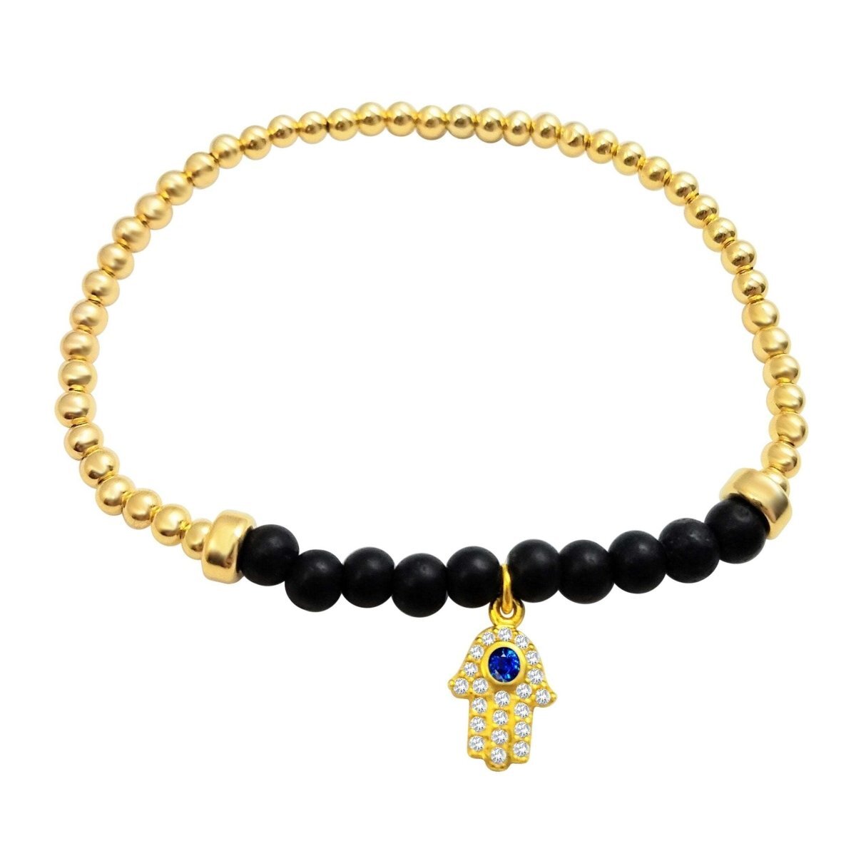 Hamsa beaded bracelet in silver with gemstone accents by Alef Bet