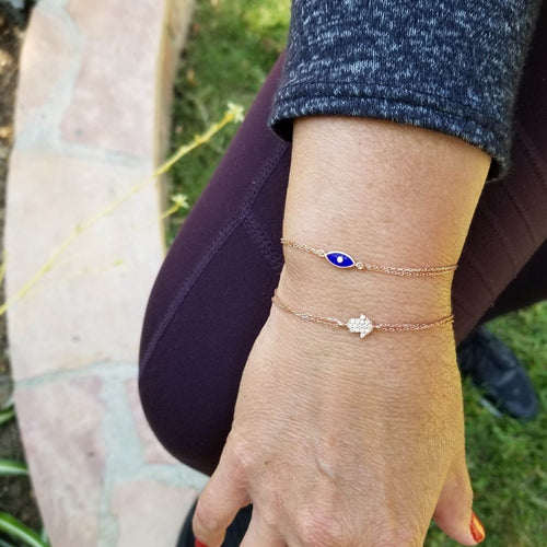 Hamsa bracelet in rose gold with pave-set cubic zirconia by Alef Bet