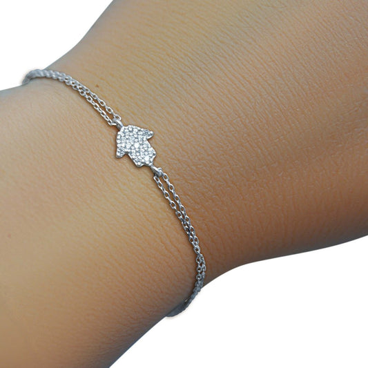 Silver hamsa bracelet with cubic zirconia pave setting by Alef Bet