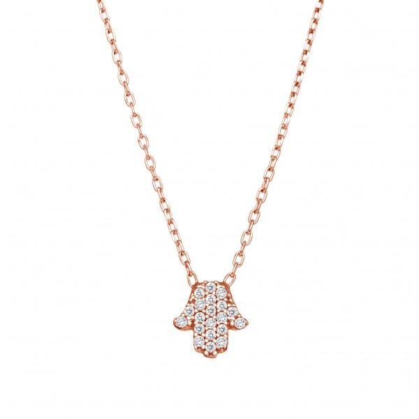 Tiny hamsa hand necklace in sterling silver with cubic zirconia pave by Alef Bet