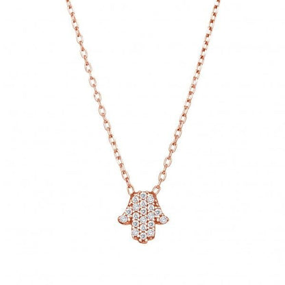 Tiny hamsa hand necklace in sterling silver with cubic zirconia pave by Alef Bet