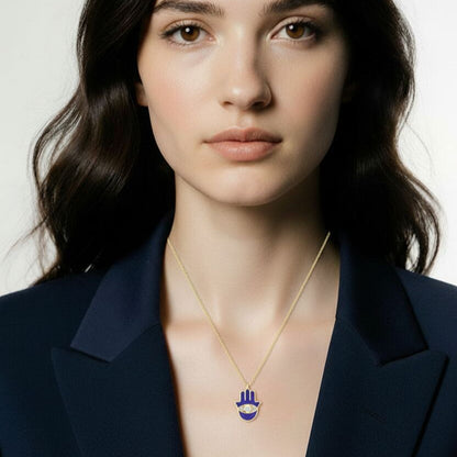 Hamsa Hand Necklace: Gold Plated with Enamel & Dazzling Sparkle