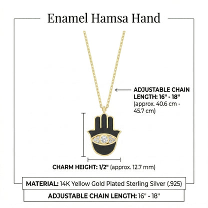Gold hamsa necklace featuring pink enamel detail and high-polish finish by Alef Bet