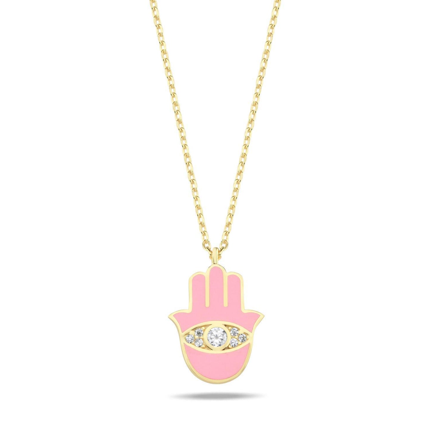 Hamsa Hand Necklace: Gold Plated with Enamel & Dazzling Sparkle