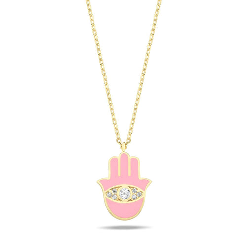 Hamsa Hand Necklace: Gold Plated with Enamel & Dazzling Sparkle