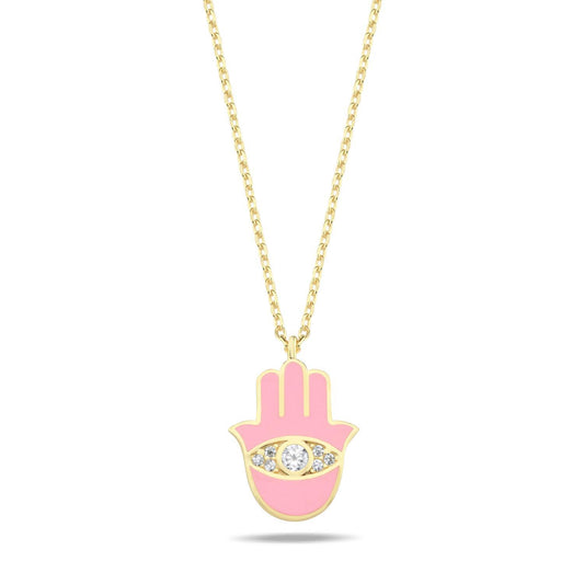 Hamsa Hand Necklace: Gold Plated with Enamel & Dazzling Sparkle