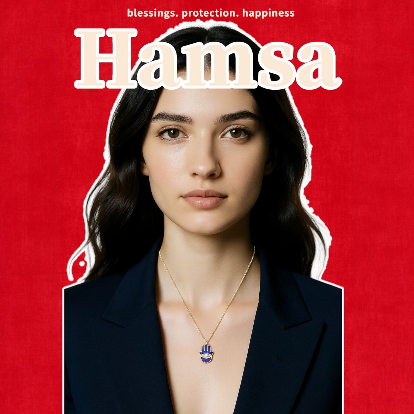 Hamsa Hand Necklace: Gold Plated with Enamel & Dazzling Sparkle