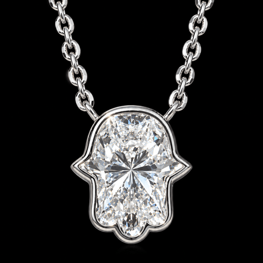 Hamsa Hand Pendant in 14k Yellow Gold Diamond Hand Cut