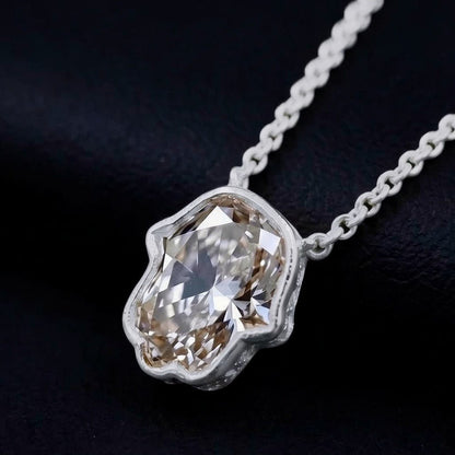 Hamsa Hand Pendant in 14k Yellow Gold, one lab grown diamond hand carved into the symbol of protection forever