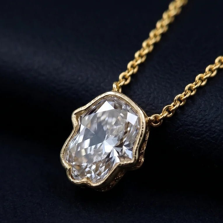 Hamsa Hand Pendant in 14k Yellow Gold, one lab grown diamond hand carved into the symbol of protection forever