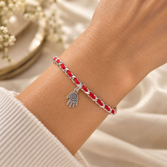 Hamsa Hand Red String Bracelet in Sterling Silver 925, handcrafted protection you never want to take off