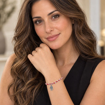 Hamsa Hand Red String Bracelet in Sterling Silver 925, handcrafted protection you never want to take off