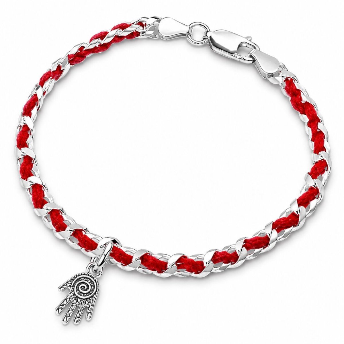 Hamsa Hand Red String Bracelet in Sterling Silver 925, handcrafted protection you never want to take off