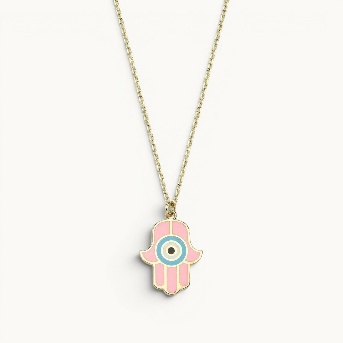 Hamsa pendant necklace in pink lab-created diamond with pave-set stone accents by Alef Bet