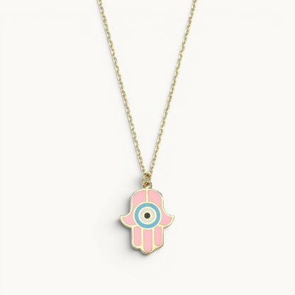 Hamsa pendant necklace in pink lab-created diamond with pave-set stone accents by Alef Bet
