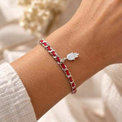 Hamsa Red String Bracelet in Sterling Silver 925, protection and good luck on your wrist