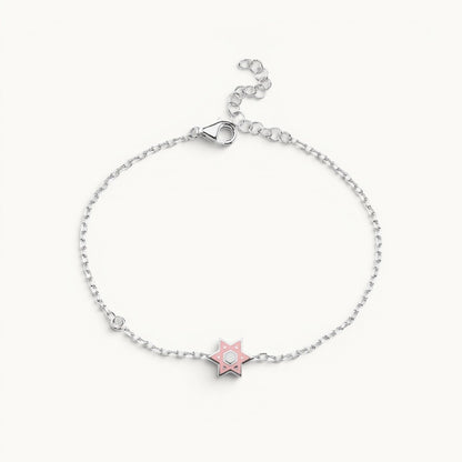 Star bracelet in silver with pave-set pink and blue gemstones by Alef Bet