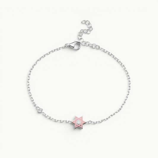 Star bracelet in silver with pave-set pink and blue gemstones by Alef Bet