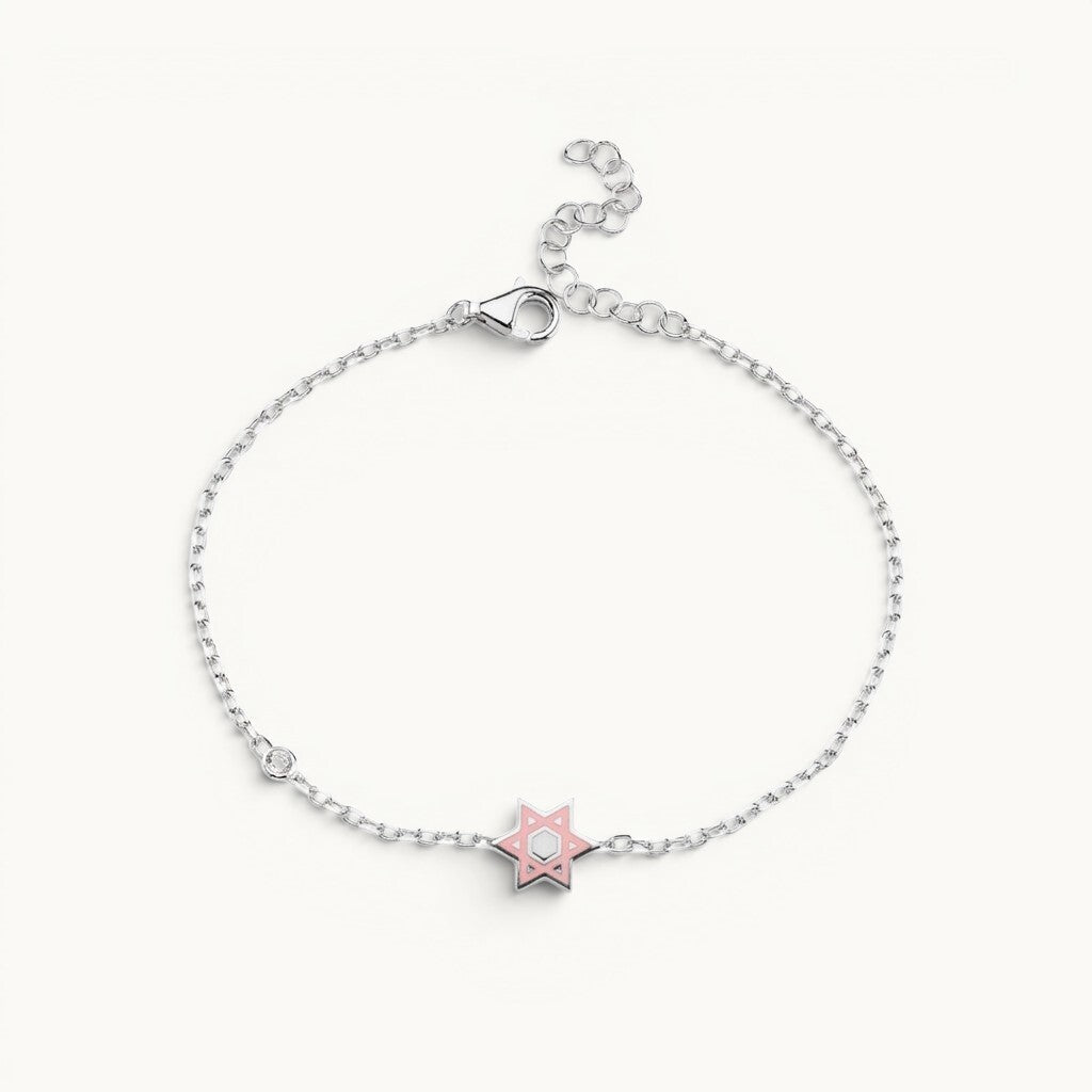 Hand Painted Enamel Star of David Bracelet with CZ Spark | Pink and Blue