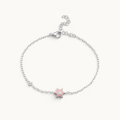 Hand Painted Enamel Star of David Bracelet with CZ Spark | Pink and Blue