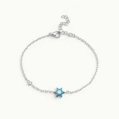 Hand Painted Enamel Star of David Bracelet with CZ Spark | Pink and Blue