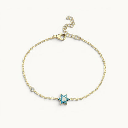 Hand Painted Enamel Star of David Bracelet with CZ Spark | Pink and Blue