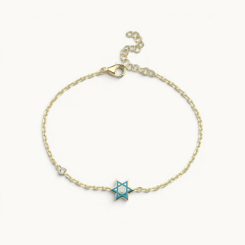 Hand Painted Enamel Star of David Bracelet with CZ Spark | Pink and Blue