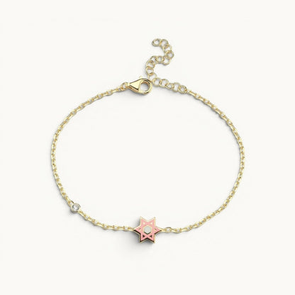 Hand Painted Enamel Star of David Bracelet with CZ Spark | Pink and Blue