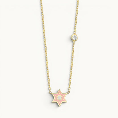 Hand Painted Enamel Star of David Necklace with CZ Spark