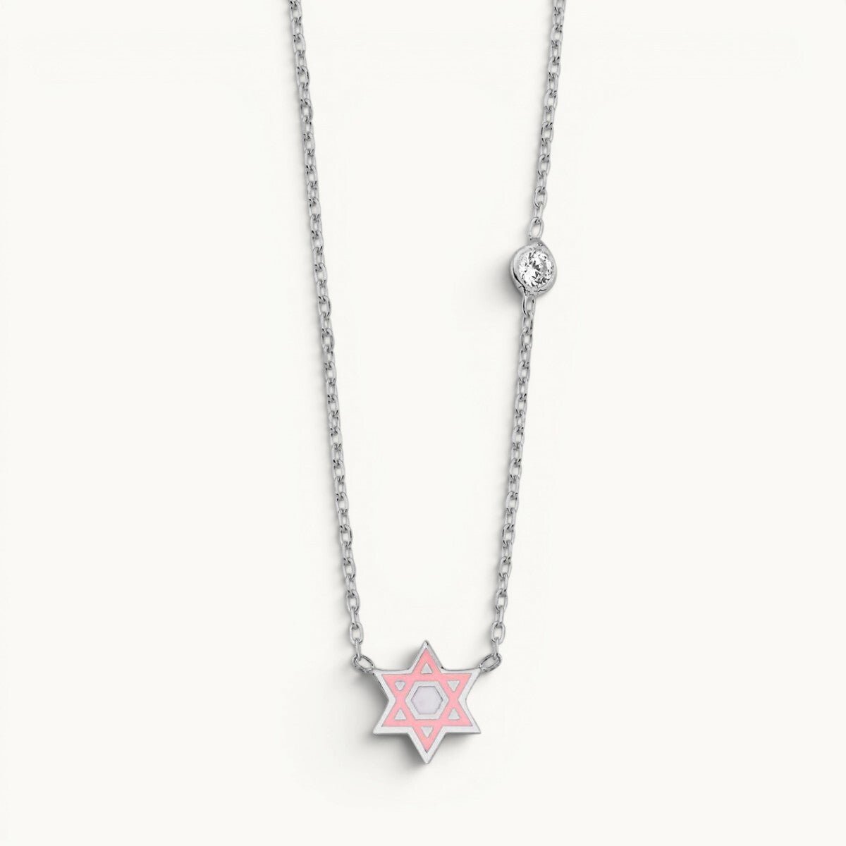 Hand Painted Enamel Star of David Necklace with CZ Spark