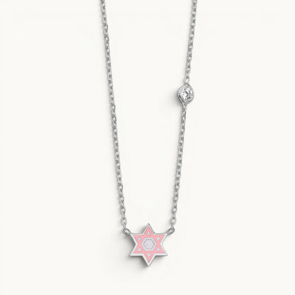 Hand Painted Enamel Star of David Necklace with CZ Spark