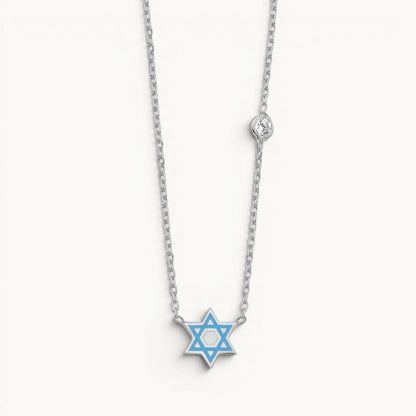 Hand Painted Enamel Star of David Necklace with CZ Spark