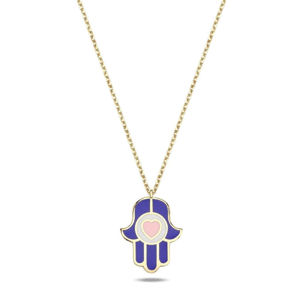 Heart Hamsa Necklace Enamel Gold Plated | Alef Bet