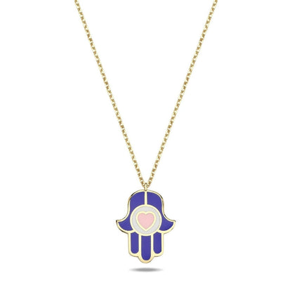 Heart Hamsa Necklace Enamel Gold Plated | Alef Bet