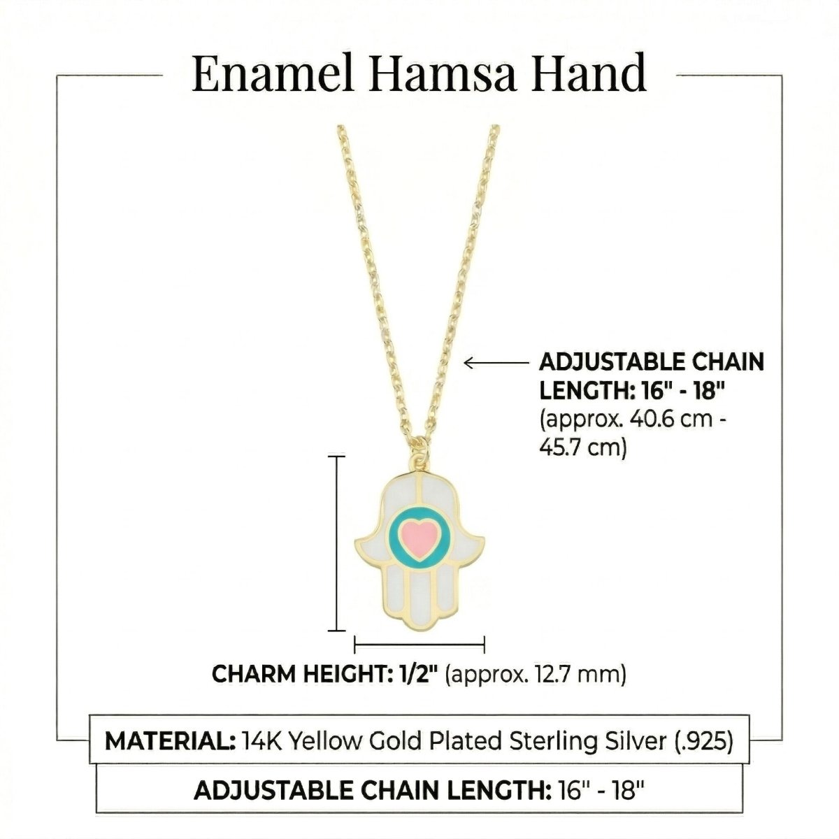 Heart Hamsa Necklace Enamel Gold Plated | Alef Bet