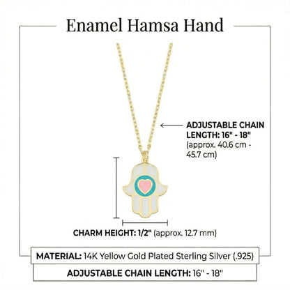 Heart Hamsa Necklace Enamel Gold Plated | Alef Bet