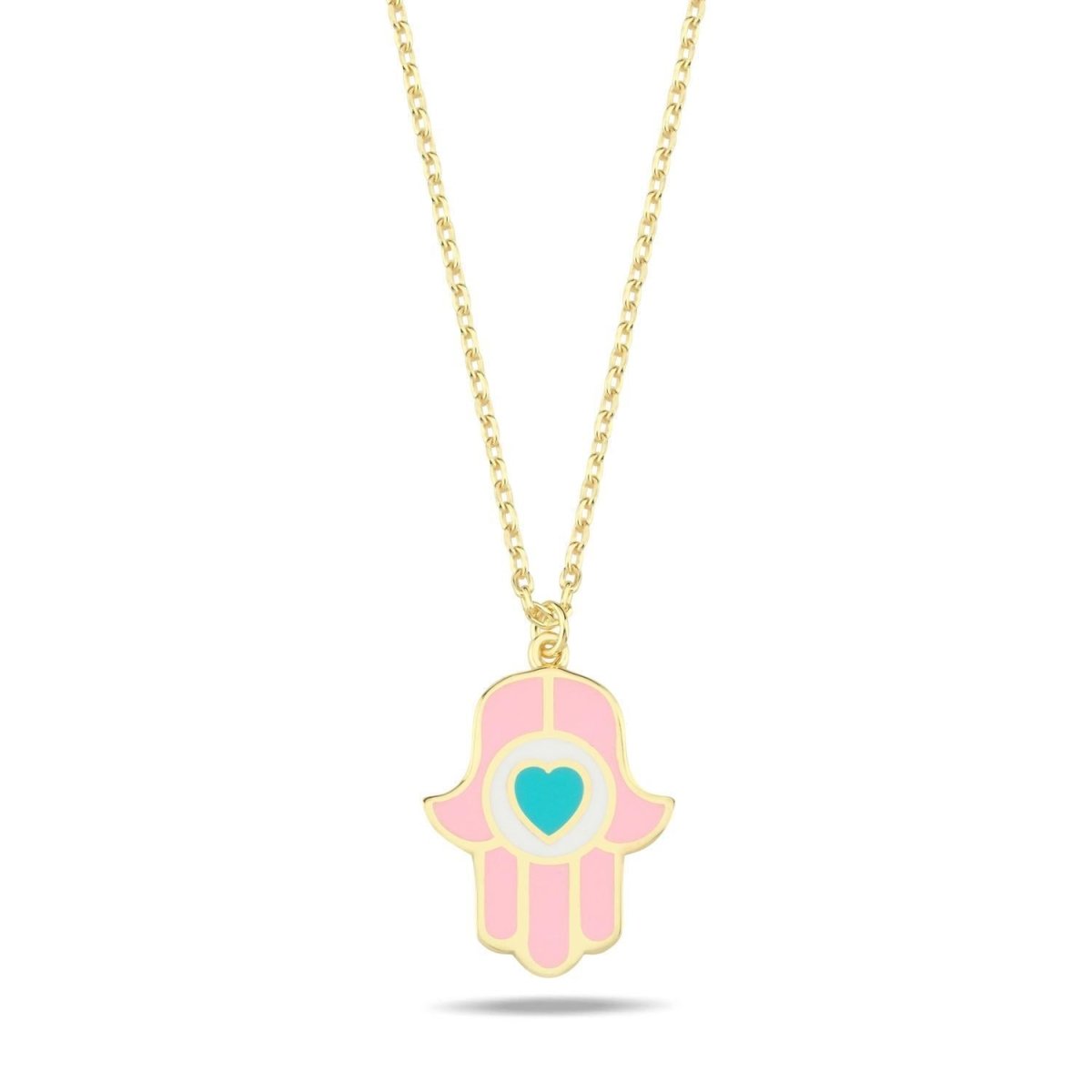 Heart Hamsa Necklace Enamel Gold Plated | Alef Bet