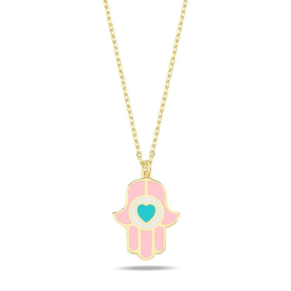 Heart Hamsa Necklace Enamel Gold Plated | Alef Bet