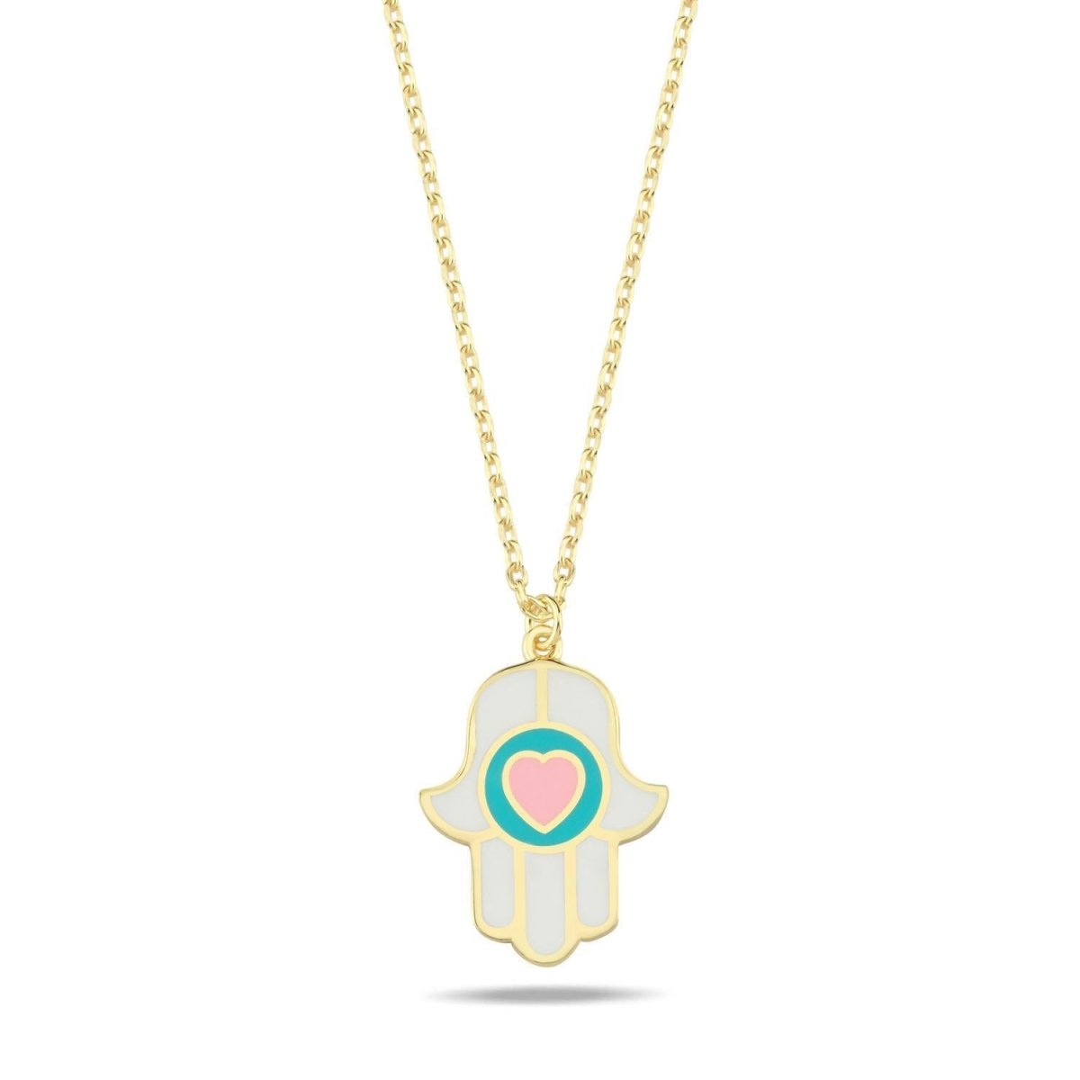 Heart Hamsa Necklace Enamel Gold Plated | Alef Bet