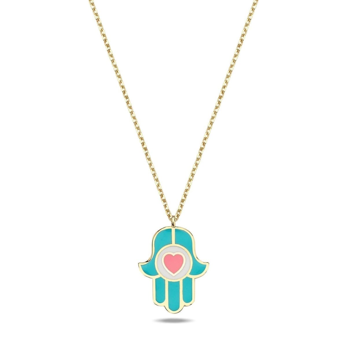 Heart Hamsa Necklace Enamel Gold Plated | Alef Bet