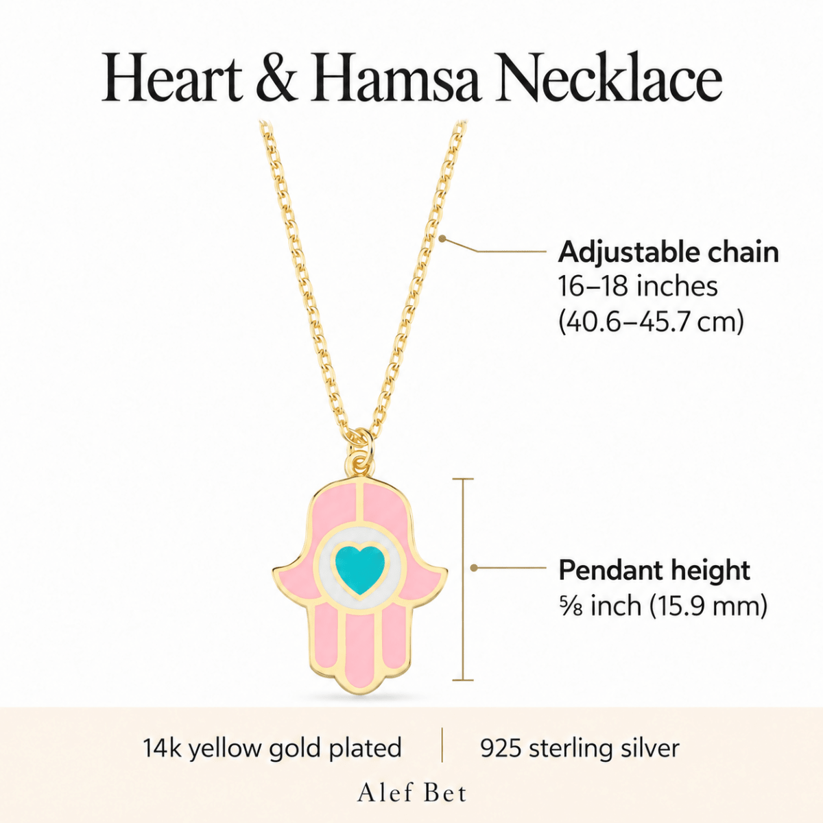 Heart Hamsa Necklace in 14k Gold Plated Sterling Silver 925 with Pink and White Enamel Hearts, protection and love in one piece